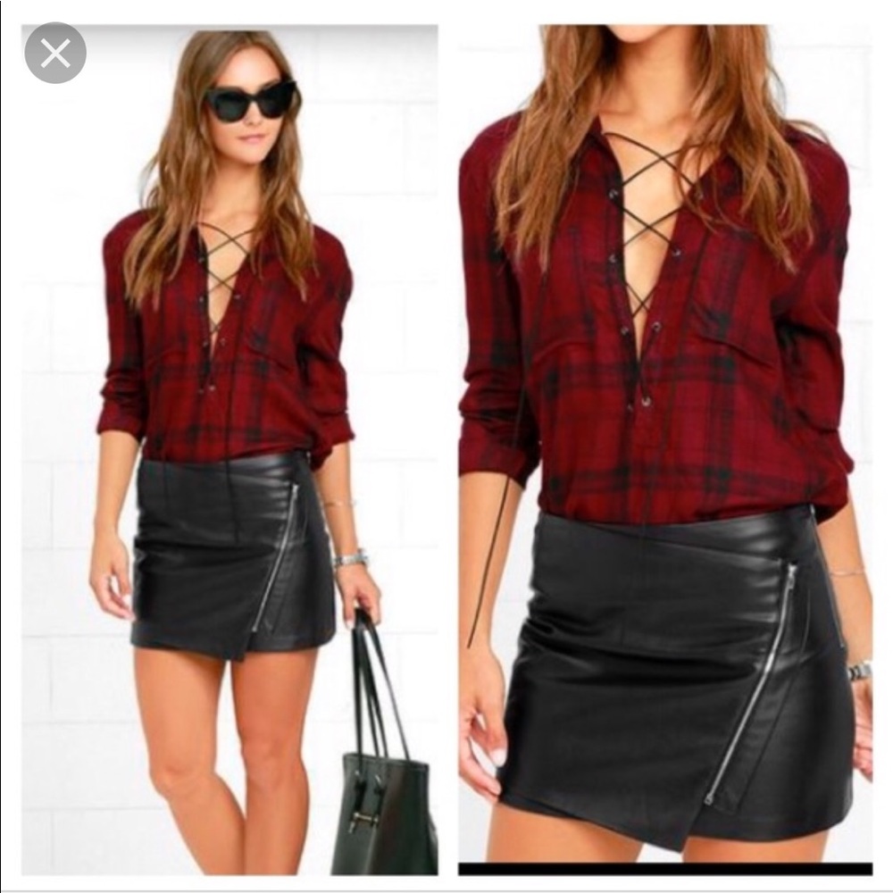 LEATHER LULUS BLACK MINI SKIRT W ZIPPER SIZE S